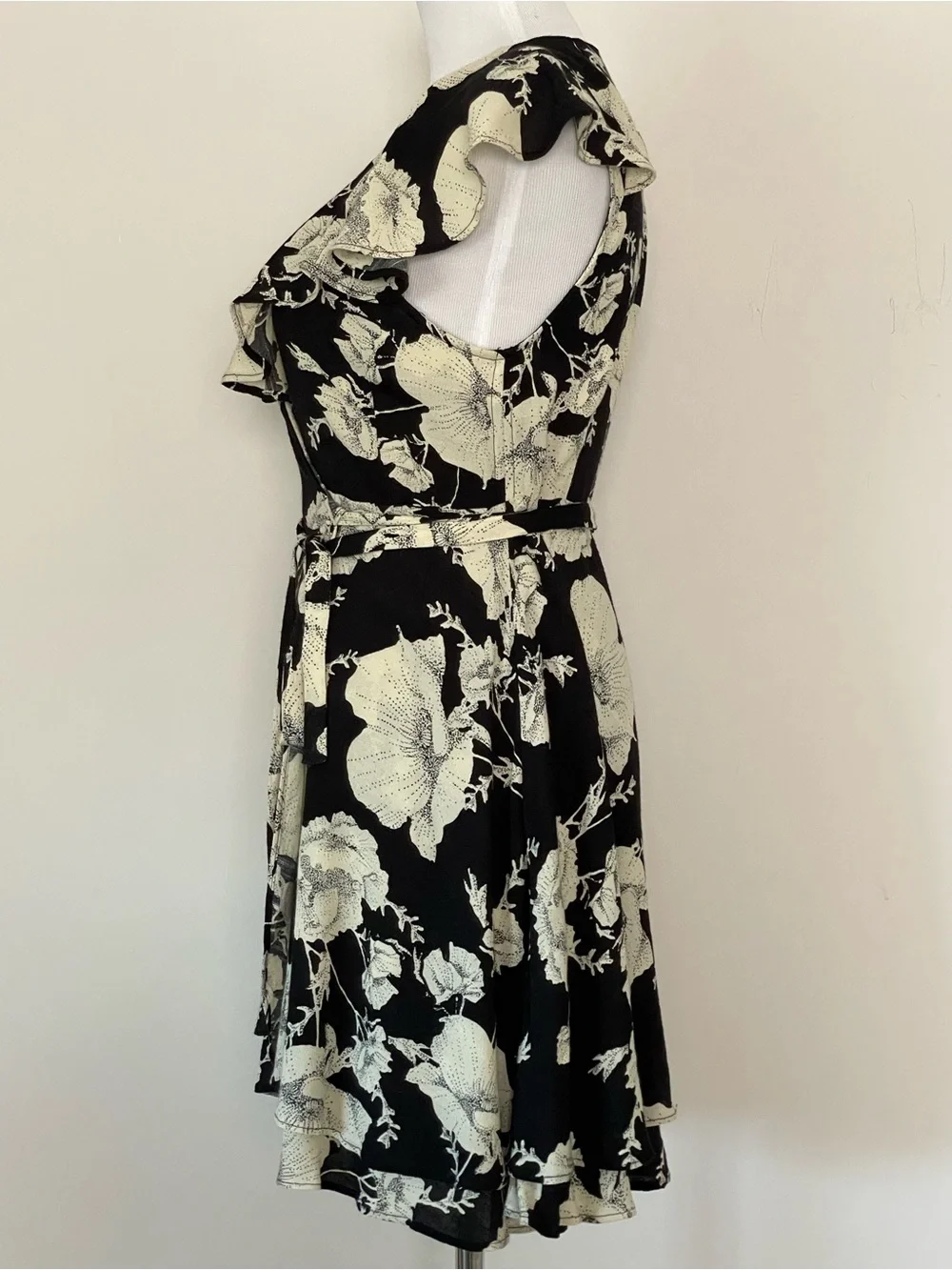 Free People French Quarter Floral Wrap Dress - Black & Cream Size Small
